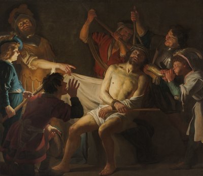 Chrystus ukoronowany cierniem (Mt 27:27-31) autorstwa Gerard van Honthorst