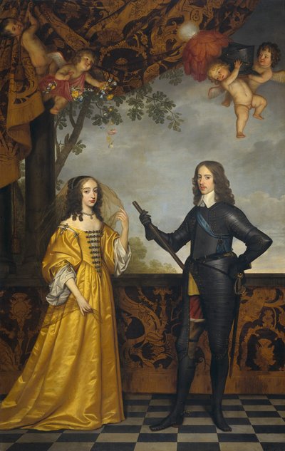 Podwójny portret Wilhelma II (1626-1650), księcia Orańskiego i jego żony Marii Stuart (1631-1660). autorstwa Gerard van Honthorst