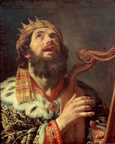 niderlandzki: Harpspelende koning David Król Dawid grający na harfie autorstwa Gerard van Honthorst