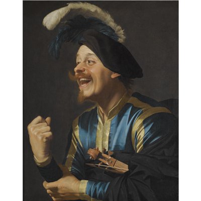 Śmiejący się muzyk ze skrzypcami pod pachą autorstwa Gerard van Honthorst