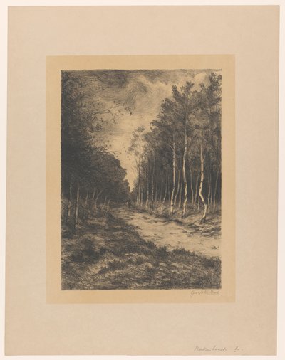 Leśny szlak z dwoma jeźdźcami Berkenlaan (tytuł na obiekcie) autorstwa Gerarda Wilhelmina ten Hoet (signed by artist)