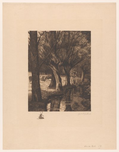 Łąka nad wodą W strumieniu (tytuł na obiekcie) autorstwa Gerarda Wilhelmina ten Hoet (signed by artist)