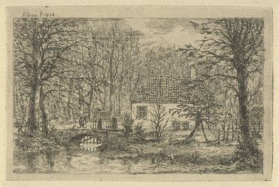 Dom z mostem nad rowem Dom myśliwego w Haagsche Bosch autorstwa Gerardus Emaus de Micault