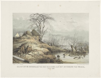 Przełom Waaldijk Widok przełomu den Waaldijk na szczycie Brakel 7 marca 1801 (tytuł na obiekcie) autorstwa Gerardus Johannes Bos