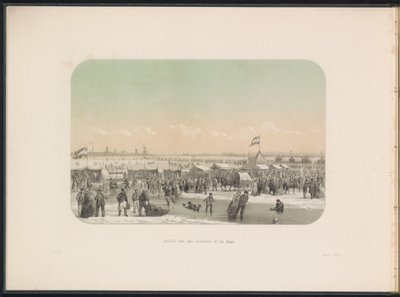 Lodowa rozrywka na Maas w Rotterdamie, widziana z twierdzy, 1855 Widok twierdzy na Maasie (tytuł na obiekcie) Zabawa na lodzie na Maas w Rotterdamie w lutym 1855, z podpisami (tytuł serialu na obiekcie) autorstwa Gerardus Johannes Bos