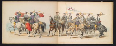 Maskarada studentów z Leiden, 1855 (tablica 6) Procesja w kostiumach zorganizowana przez członków korpusu studenckiego Leiden w dniu 12 czerwca 1855 r., z okazji 280. rocznicy Leidsche Hoogeschool, przedstawiająca wjazd Karola V do autorstwa Gerardus Johannes Bos