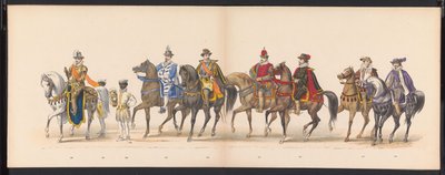Maskarada uczniów Leiden, 1875 (tablica 10) Maskarada zorganizowana przez członków korpusu studenckiego Leiden 15 czerwca 1875 roku z okazji 300-lecia Leidsche Hoogeschool, przedstawiająca Leidsche Hoogeschool, przedstawioną na autorstwa Gerardus Johannes Bos