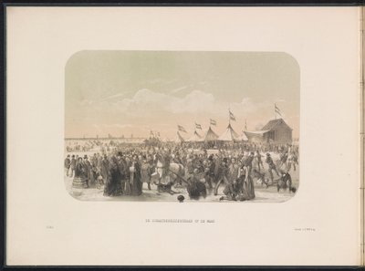 Łyżwiarstwo na Maas w Rotterdamie, 1855 Lodowisko na Maas (tytuł na obiekcie) Zabawa na lodzie na Maas w Rotterdamie w lutym 1855, z podpisami (tytuł serialu na obiekcie) autorstwa Gerardus Johannes Bos