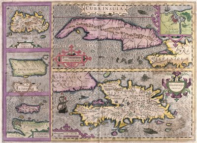 Kuba, Jamajka, Haiti, Portoryko (Karaiby) (grawerowanie autorstwa Gerardus Mercator
