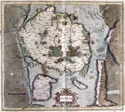 Dania (wyspa Langeland z Odense) (grawerowanie autorstwa Gerardus Mercator