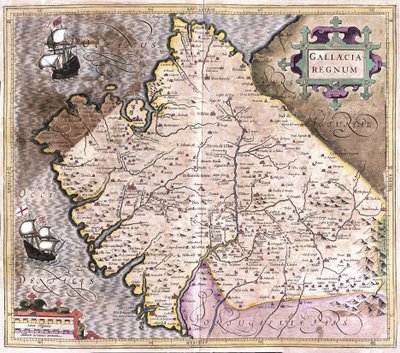 Galicia, Santiago de Compostela, Monforte de Lemos, północno-zachodnia Hiszpania (grawerowanie autorstwa Gerardus Mercator