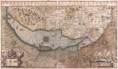 Jezioro Genewskie, Szwajcaria (grawerowanie autorstwa Gerardus Mercator