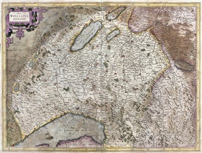 Północny wschód od Genewy, Szwajcaria (grawerowanie autorstwa Gerardus Mercator