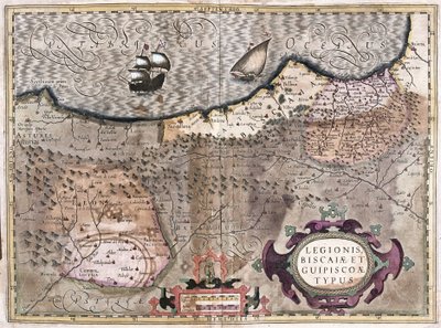 Oviedo, Burgos, Bilbao, Bayonne (Asturia), Hiszpania (grawerowanie autorstwa Gerardus Mercator