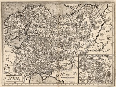 Rosja cum Confinijs. Mapa Rosji, 1587. autorstwa Gerardus Mercator