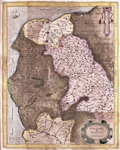 Linia brzegowa od Berck do Gravelines, Belgia (grawerowanie autorstwa Gerardus Mercator