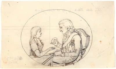 Książę koronny Frederik z księciem koronnym (Chr. VIII) pokazuje portret zmarłej księżnej tronu Sofie Frederikke autorstwa Gerhard Ludvig Lahde