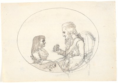 Książę koronny Frederik z księciem koronnym (Chr. VIII) pokazuje portret zmarłej księżnej tronu Sofie Frederikke autorstwa Gerhard Ludvig Lahde