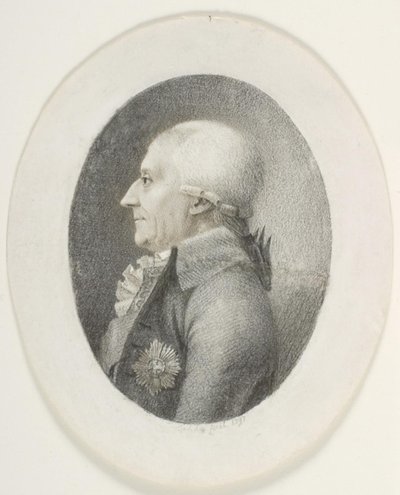 Portret A.P. Bernstorff, hrabia, premier (1735-1797). Obraz biustu. Profil po lewej autorstwa Gerhard Ludvig Lahde