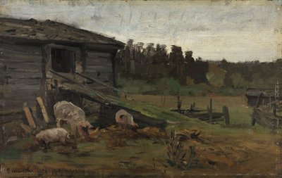 Świnie przy moście Barn Bridge autorstwa Gerhard Munthe