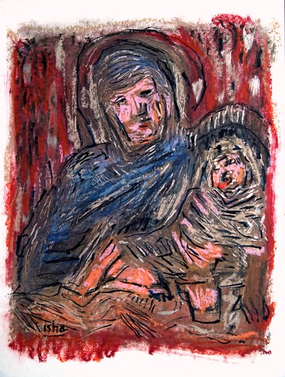 Madonna z Dzieciątkiem według Belliniego, 2020 (rysunek na papierze) autorstwa Gerhardt Isringhaus