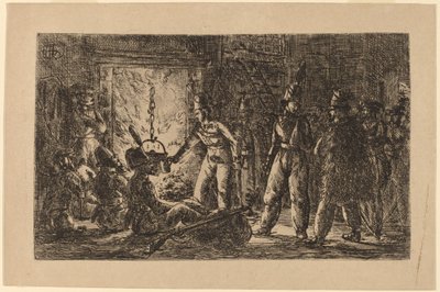 Kozacy przed kominkiem [recto] autorstwa Gerhardus Emaus de Micault