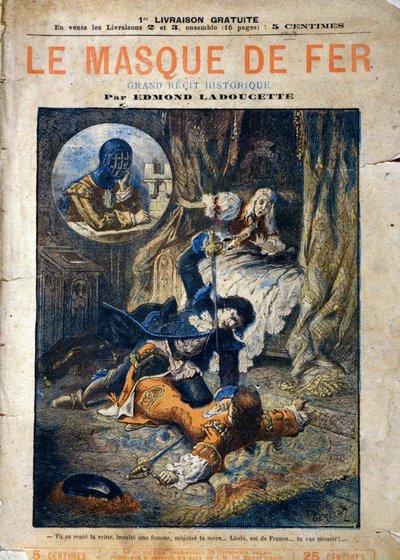 Le Masque de Fer, okładka powieści Edmonda Ladoucette, wydana w odcinkach pod koniec XIX wieku autorstwa Gerlier