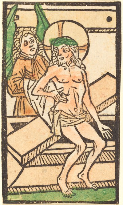 Chrystus siedzący na grobie z jednym aniołem autorstwa German 15th Century