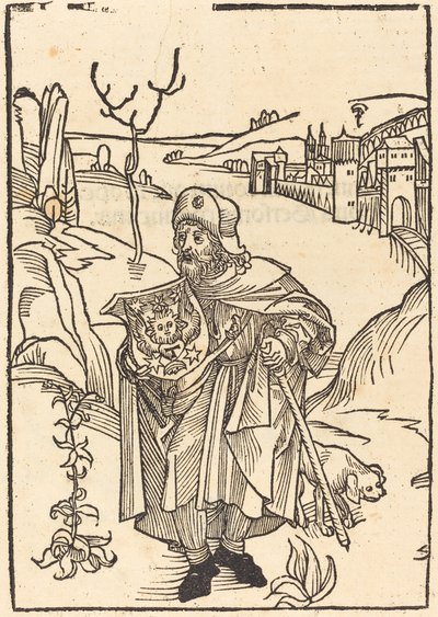 Gerson jako pielgrzym z miastem w tle autorstwa German 15th Century