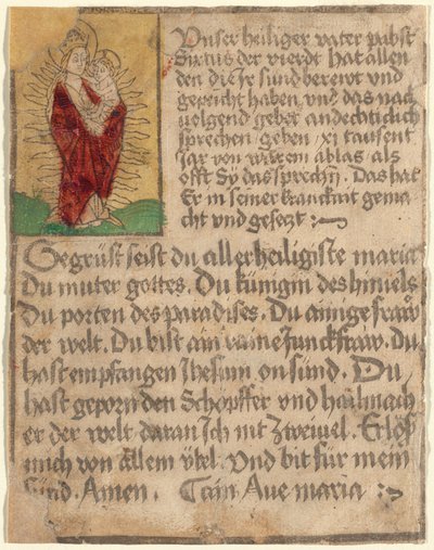 Madonna z Dzieciątkiem w chwale z odpustem i modlitwą autorstwa German 15th Century