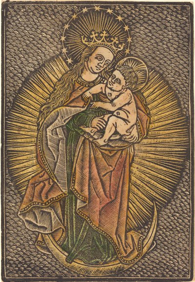 Madonna z Dzieciątkiem w chwale autorstwa German 15th Century or Master of the Meshed Background