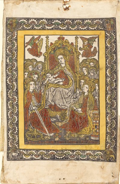 Madonna na tronie z osiemnastoma świętymi niewiastami autorstwa German 15th Century or Master with the Mountain Like Clouds