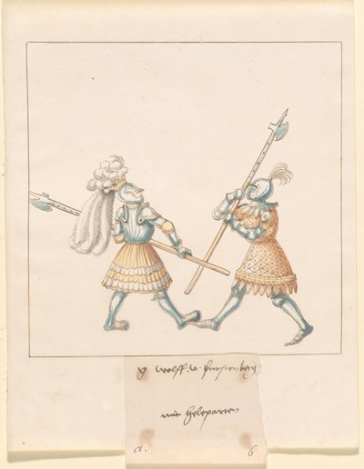 Freydal, Księga potyczek i turnieju cesarza Maksymiliana I: Walki na piechotę (potyczki) (tom III): G. Wolf von Fürstenberg mit Heleparten, płyta 141 autorstwa German 16th Century