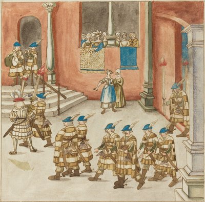 Procesja rycerzy oglądana przez panie na balkonie autorstwa German 16th Century
