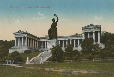 Posąg Bawarii i Ruhmeshalle, Monachium. Pocztówka wysłana w 1913 roku. autorstwa German Photographer