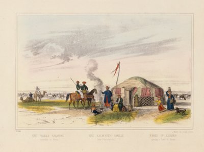 Rodzina kałmucka (zachodniomongolska) pasąca konie, ulotka obrazkowa wydana przez Josepha Scholza, Moguncja, ok. 1860 autorstwa German School
