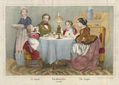 Rodzina przy wieczornym posiłku, gazetka obrazkowa opublikowana przez Haidera i Cronbergera, Stuttgart, 1860 autorstwa German School