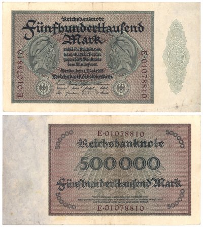 Banknot pięćset tysięcy marek, 1923 (odwrócony i odwrócony) autorstwa German School