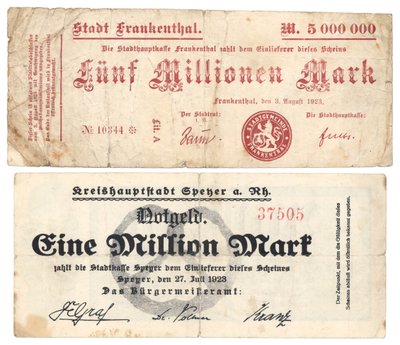 Banknoty pięć milionów i jeden milion marek, 1923 autorstwa German School