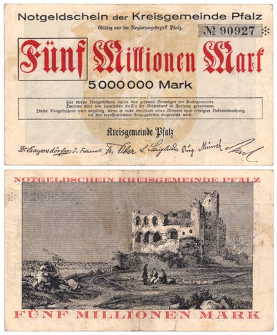 Banknot 5 milionów marek, ok. 1923 (odwrócony i odwrócony) autorstwa German School