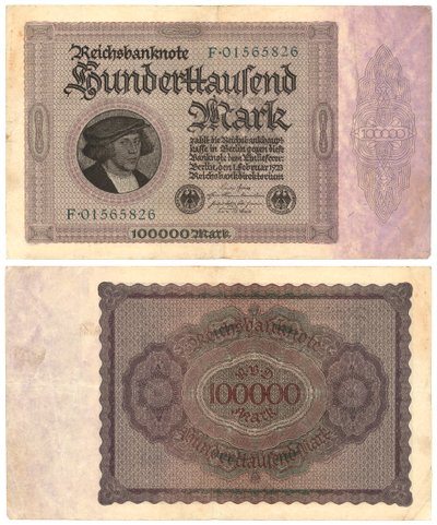 Banknot sto tysięcy marek, 1923 (odwrócony i odwrócony) autorstwa German School