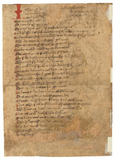 Liść z Das Spiegelbuch, w języku średnio-wysoko-niemieckim, Wschodnia Szwabia, prawdopodobnie Augsburg, ok. 1470 r. (tusz na papierze) autorstwa German School