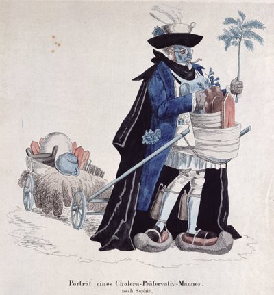 Mężczyzna chroniony przed cholerą podczas epidemii w 1832 r. autorstwa German School