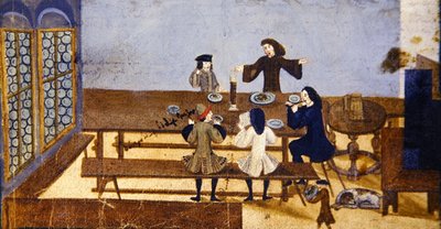 Scena we wnętrzu karczmy z postaciami pijącymi alkohol, ok. 1690 (gwasz na papierze) autorstwa German School
