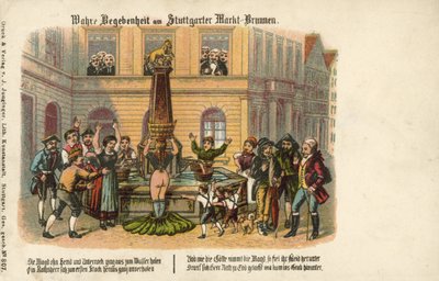 Prawdziwa historia przy fontannie targowej w Stuttgarcie (kolor lito) autorstwa German School