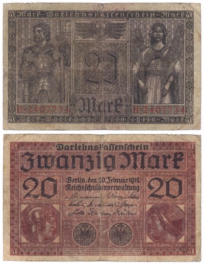 Banknot dwudziestomarkowy, 1918 (odwrócony i odwrócony) autorstwa German School