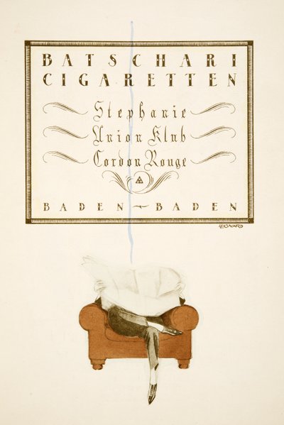 Reklama "Batschari Cigaretten", od Styl, pub.1922 (druk pochoir) autorstwa German School