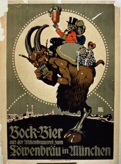 Reklama piwa Bock z browaru Lowenbrau w Monachium autorstwa German School