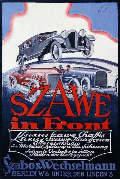 Reklama Szawe Motor Cars, 1921 autorstwa German School