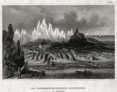 Akunnat, Grenlandia. (grafika, ok. 1850) autorstwa German School
